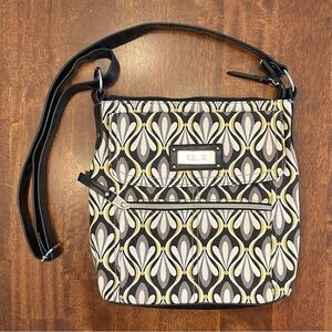 New Relic Geometric Print Canvas Faux Leather Crossbody Purse Shoulder Bag